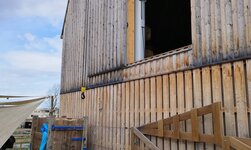 Goods are transported to the top floor of the barn with the help of a slewing crane