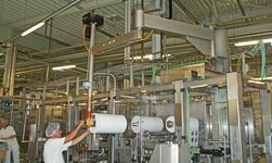 Articulated slewing crane and electric chain hoist rust-resistant in food industry