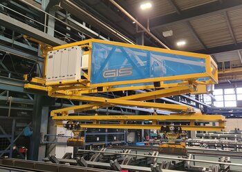 Console crane with pick-up device for metal rods