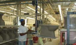 In production operations, the internal logistics for ceramic bowls are ensured by a GIS Crane system