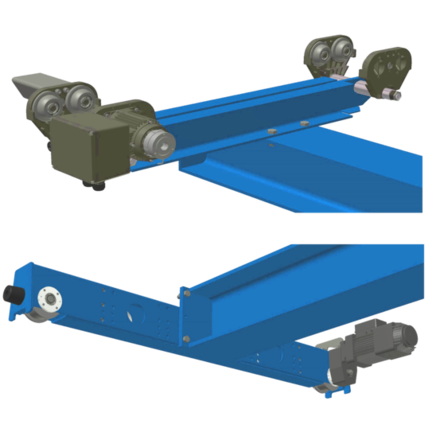 Roller box and endcarriage for overhead cranes