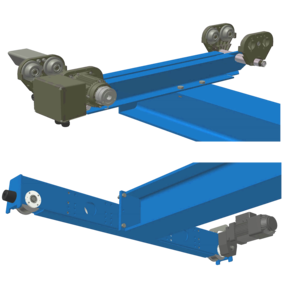 Roller box and endcarriage for overhead cranes