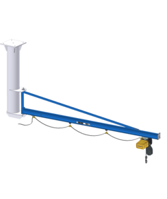 Slewing crane for attachment to hall ceiling