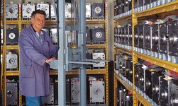 Tools are stored in the warehouse with a crane system