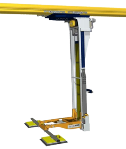 Crane system for the efficient storage and retrieval of panels and pallets in the warehouse